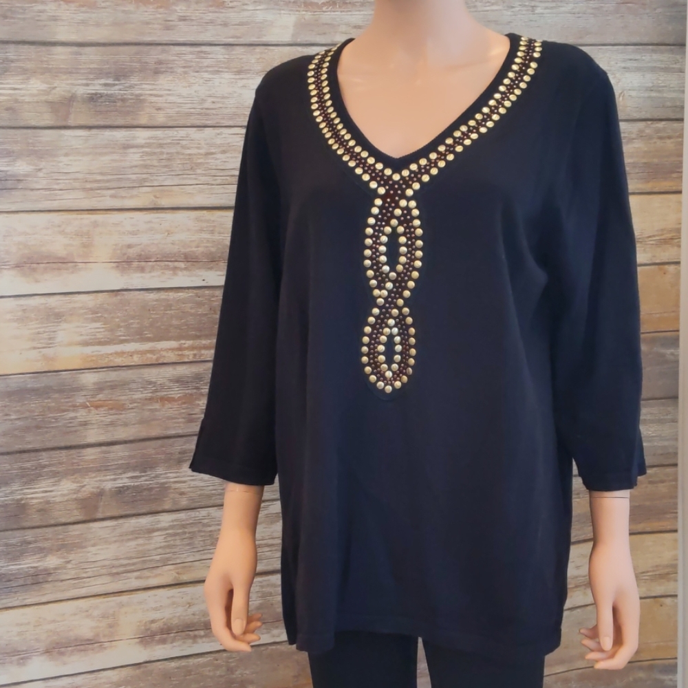 Quacker Factory Black V-Neck Sweater